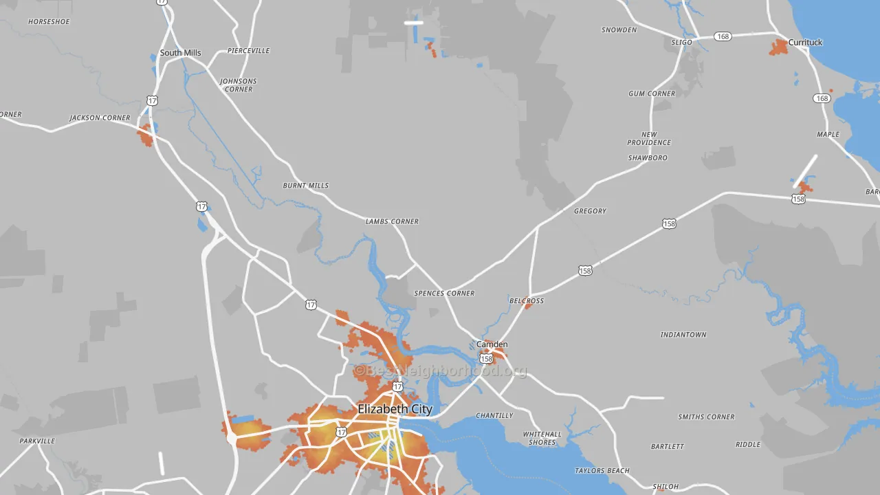 Bike Grade map of Camden County, NC