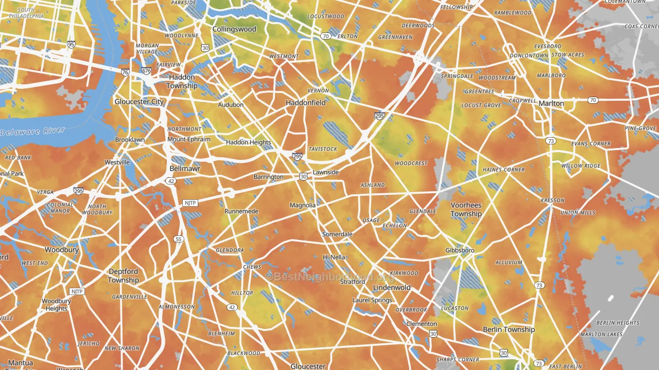 Bike Grade map of Camden County, NJ