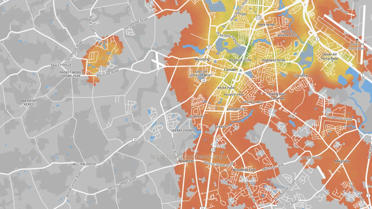 Bike Grade map of Camden, DE