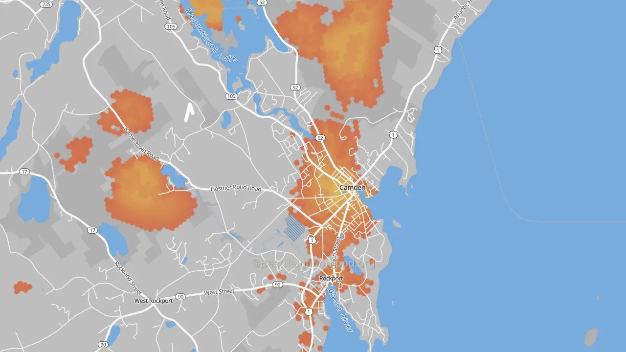 Bike Grade map of Camden, ME
