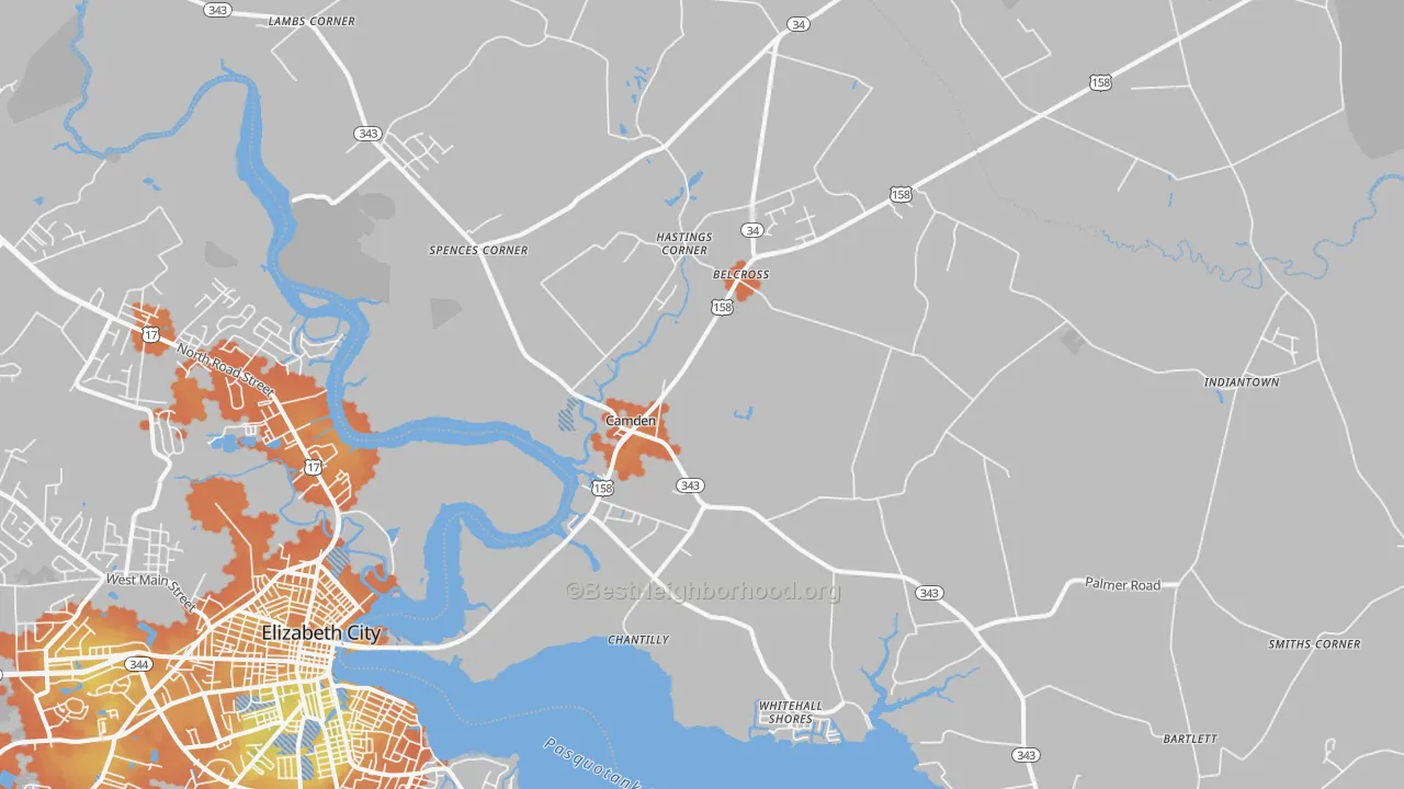Bike Grade map of Camden, NC