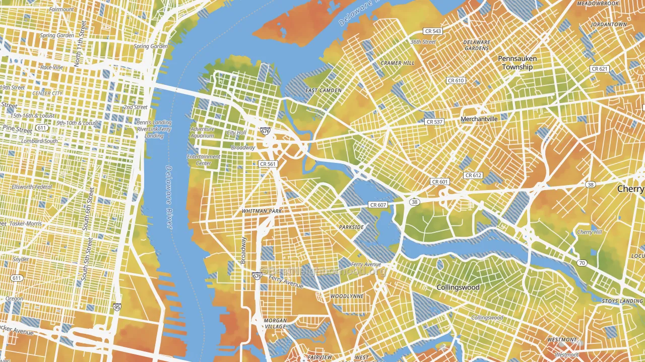Bike Grade map of Camden, NJ