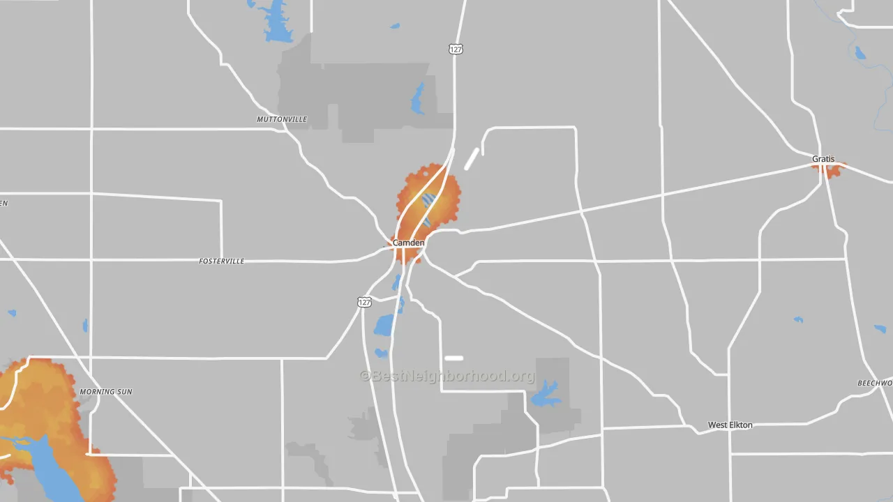 Bike Grade map of Camden, OH