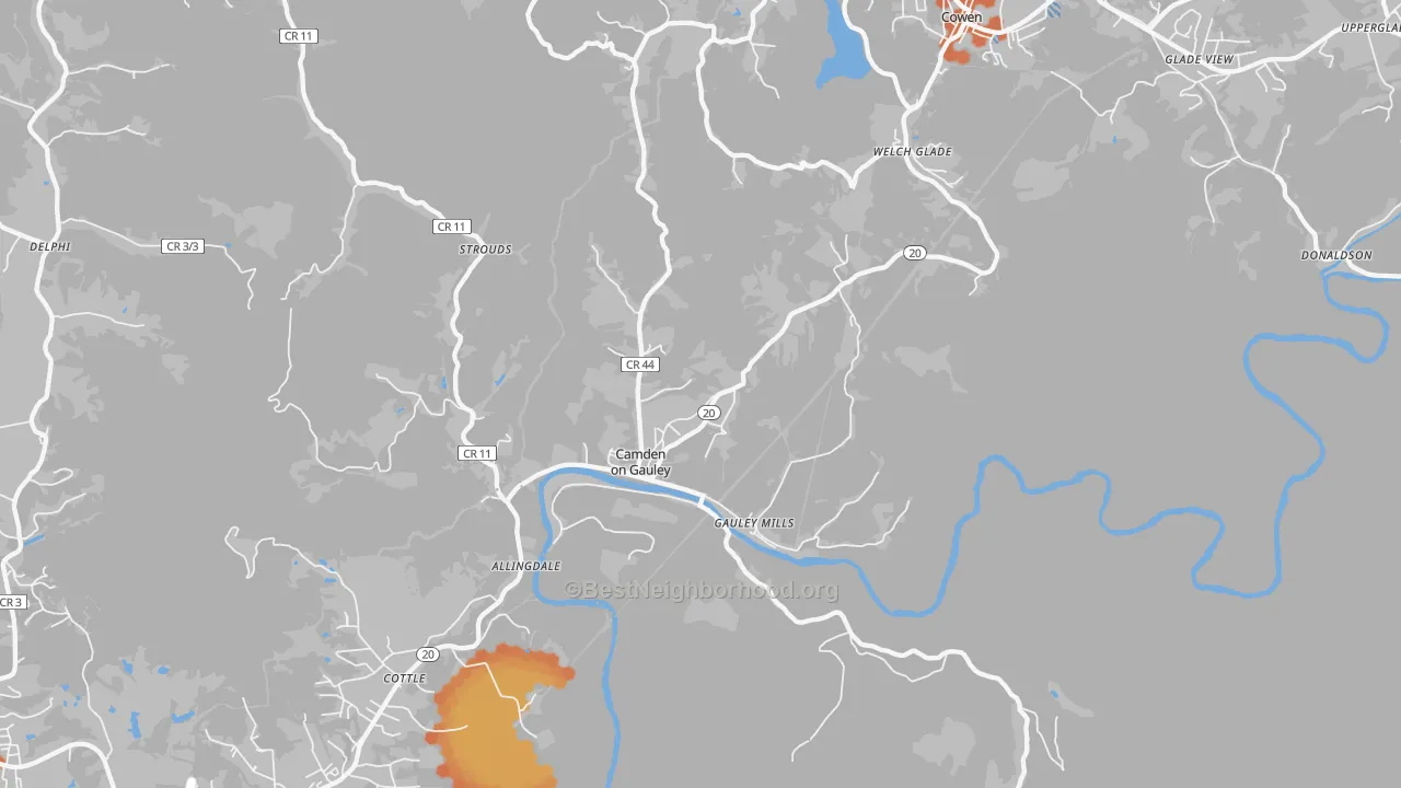 Bike Grade map of Camden-on-Gauley, WV