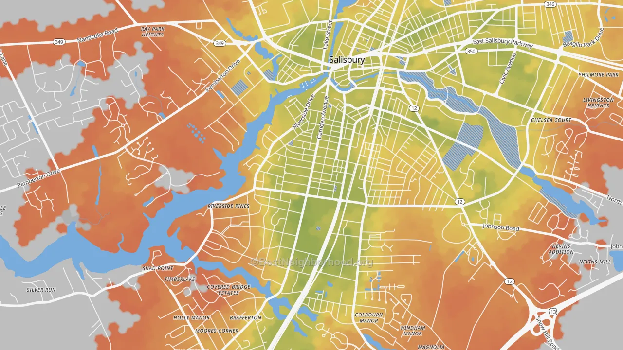 Bike Grade map of Camden, Salisbury, MD