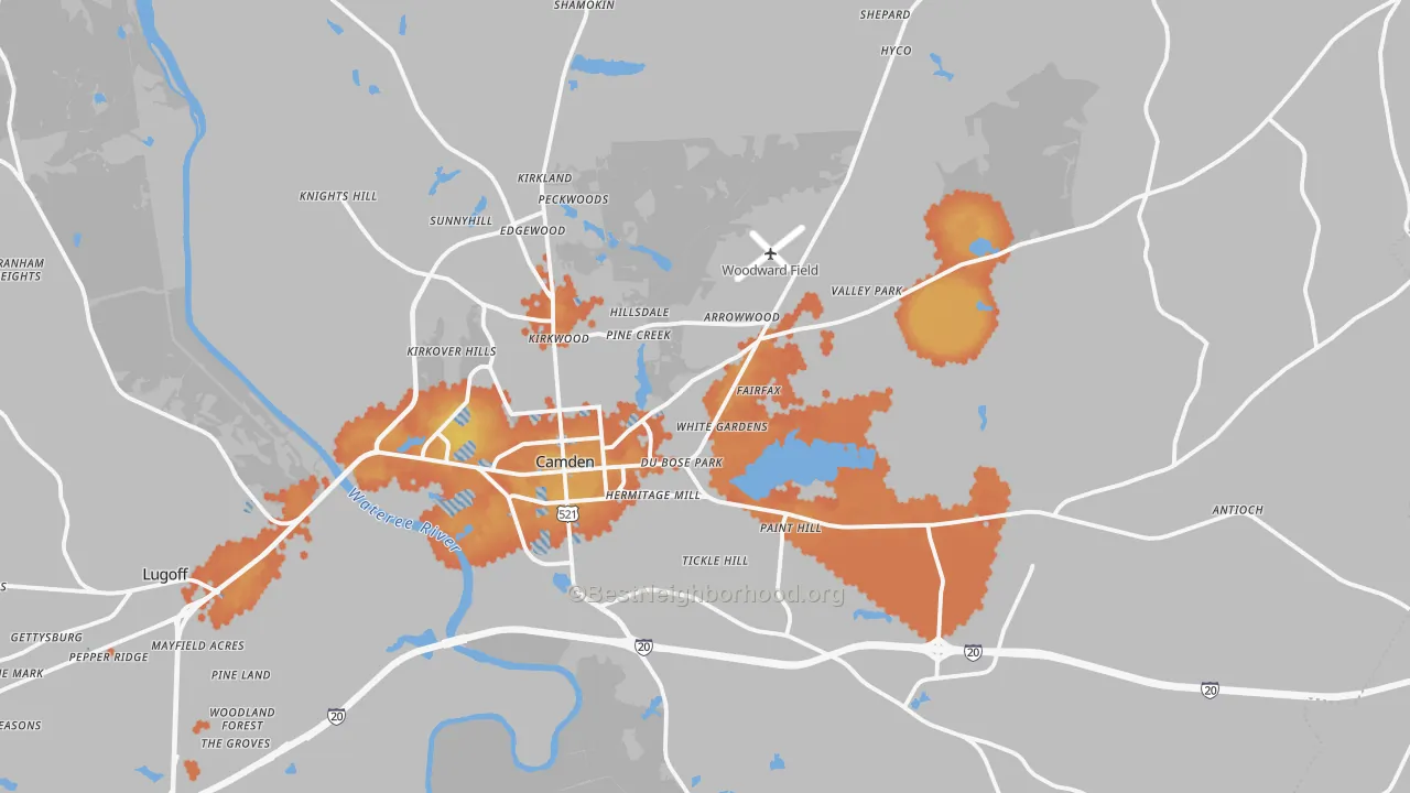 Bike Grade map of Camden, SC