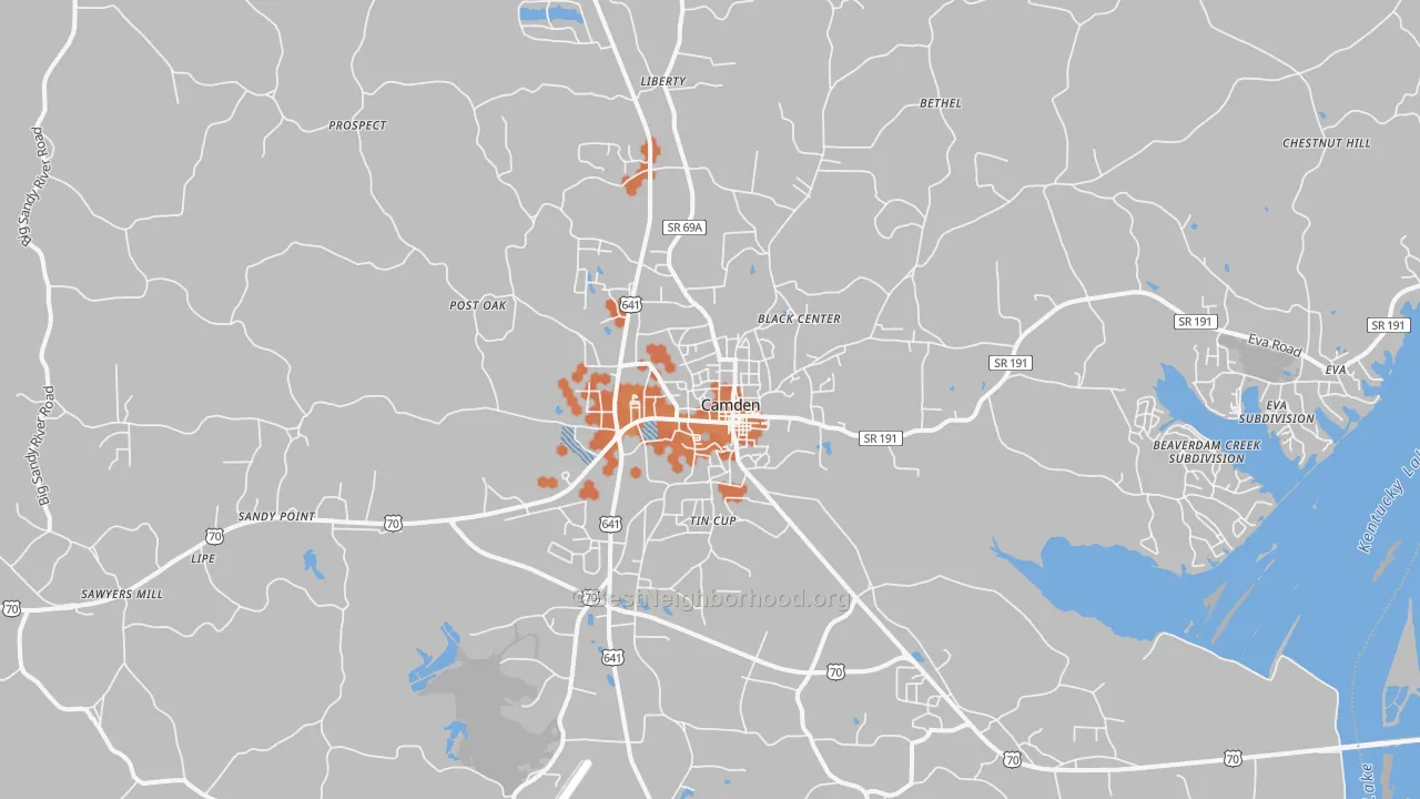 Bike Grade map of Camden, TN