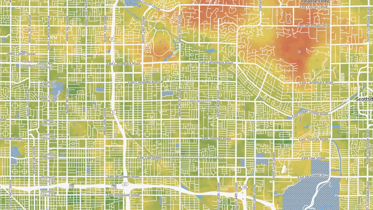 Bike Grade map of Camelback East, Phoenix, AZ
