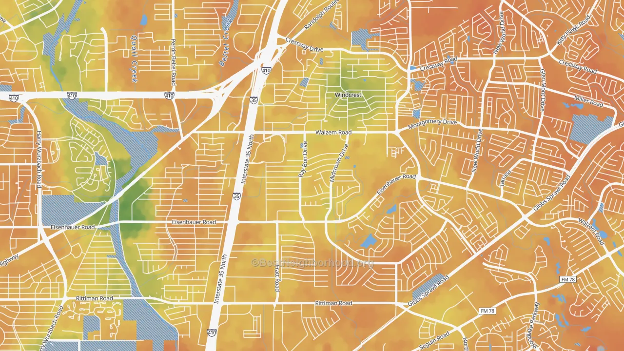 Bike Grade map of Camelot, San Antonio, TX