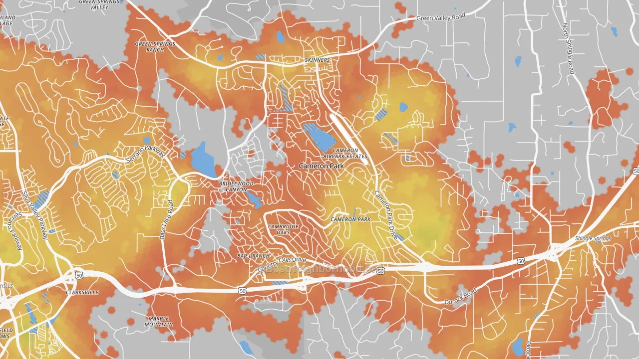 Bike Grade map of Cameron Park, CA