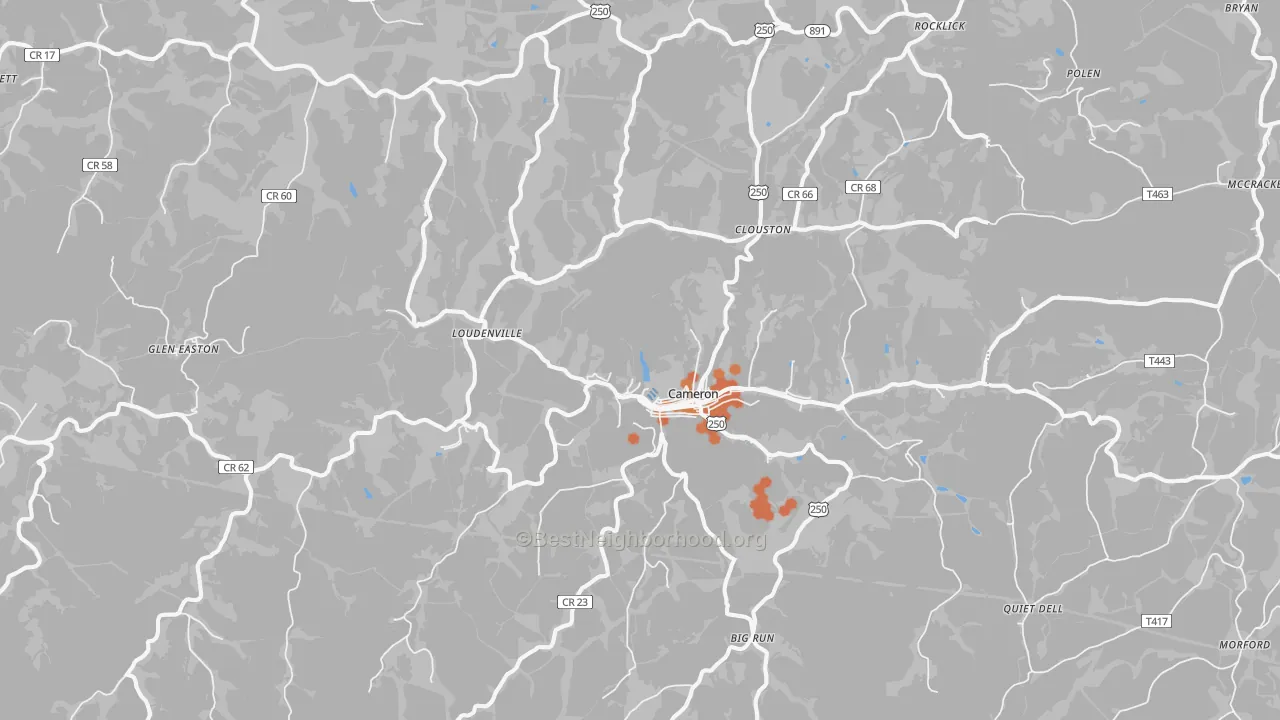 Bike Grade map of Cameron, WV