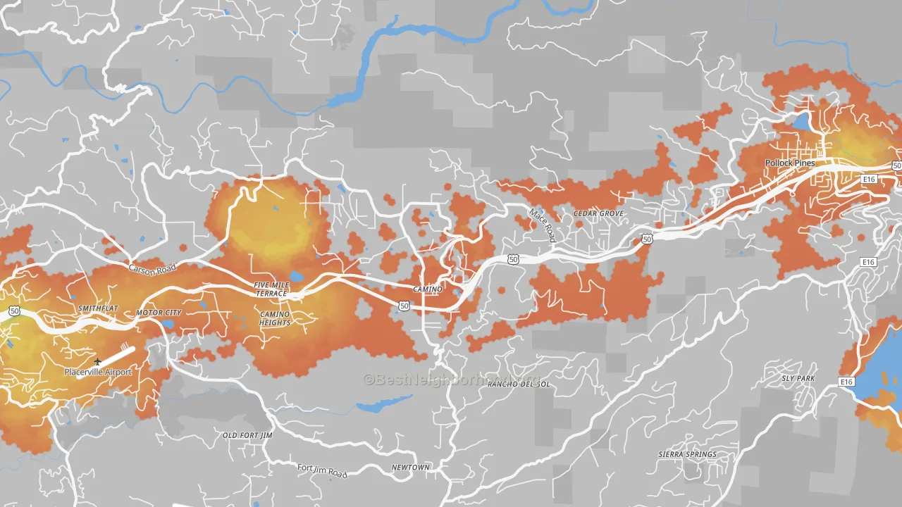 Bike Grade map of Camino, CA