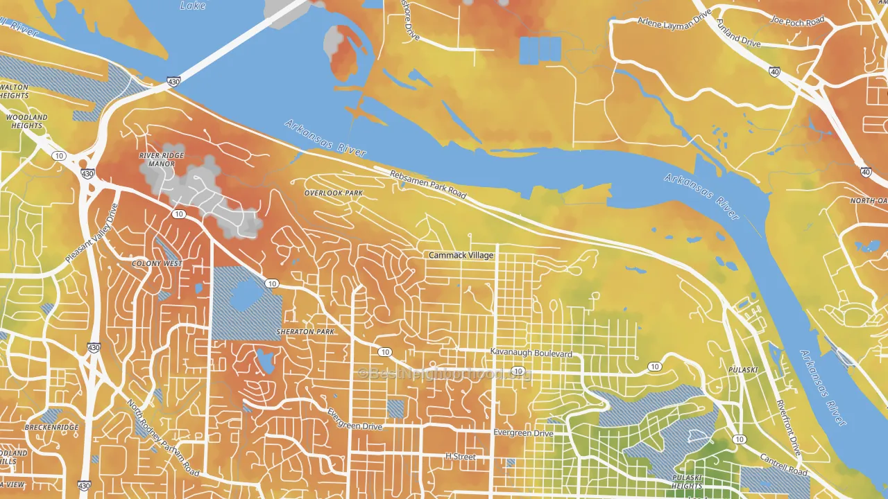 Bike Grade map of Cammack Village, AR