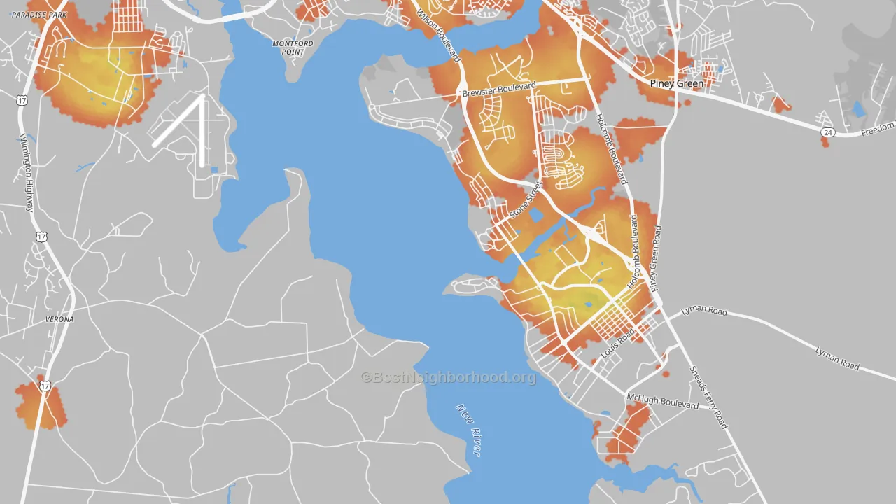 Bike Grade map of Camp Lejeune, NC