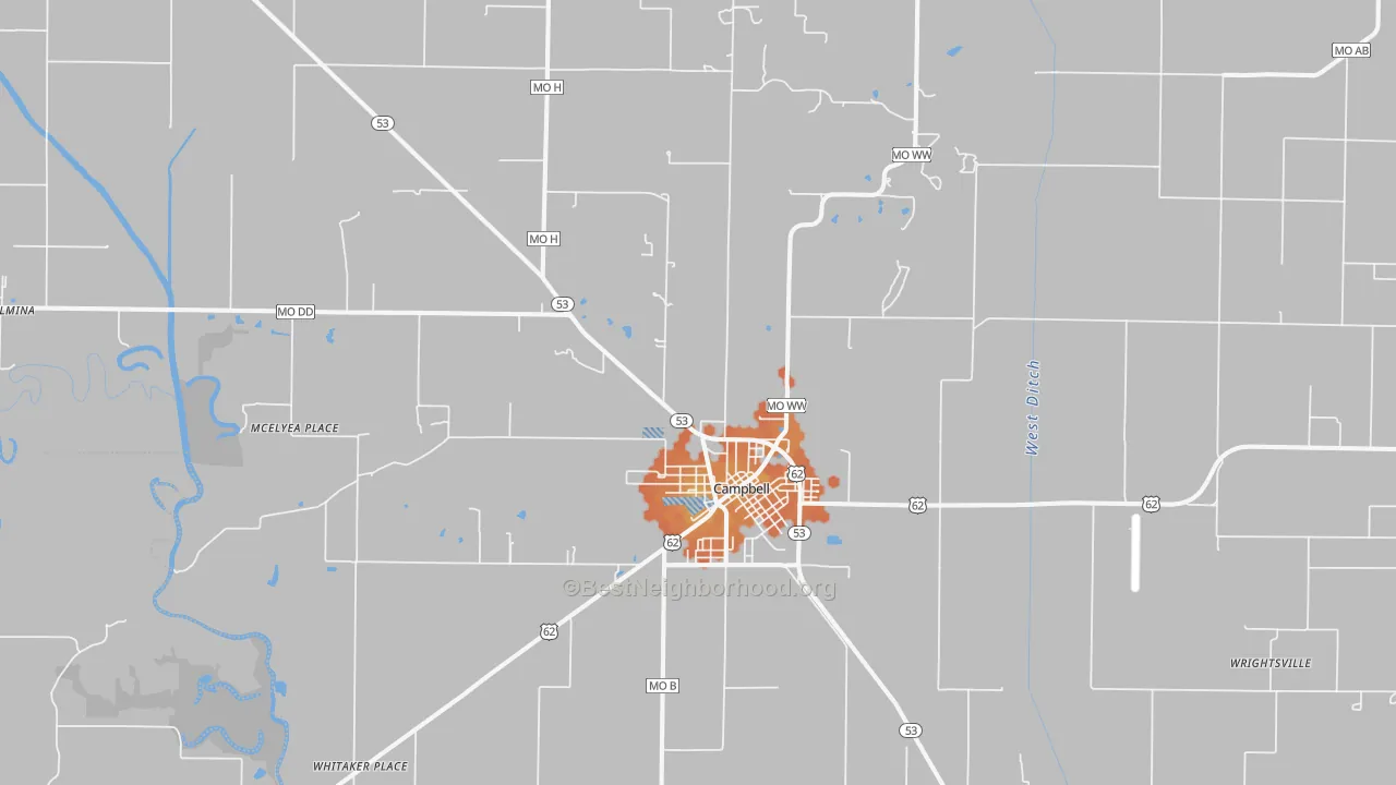 Bike Grade map of Campbell, MO
