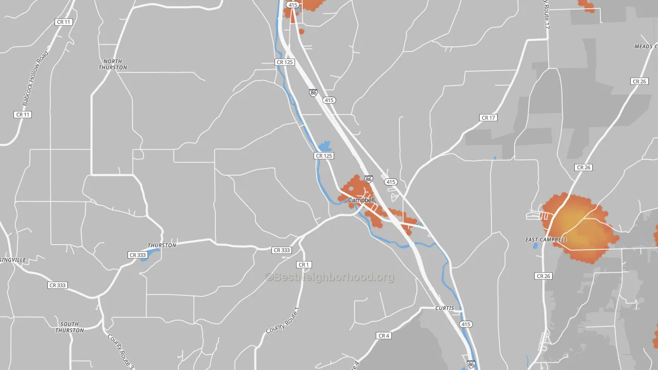 Bike Grade map of Campbell, NY