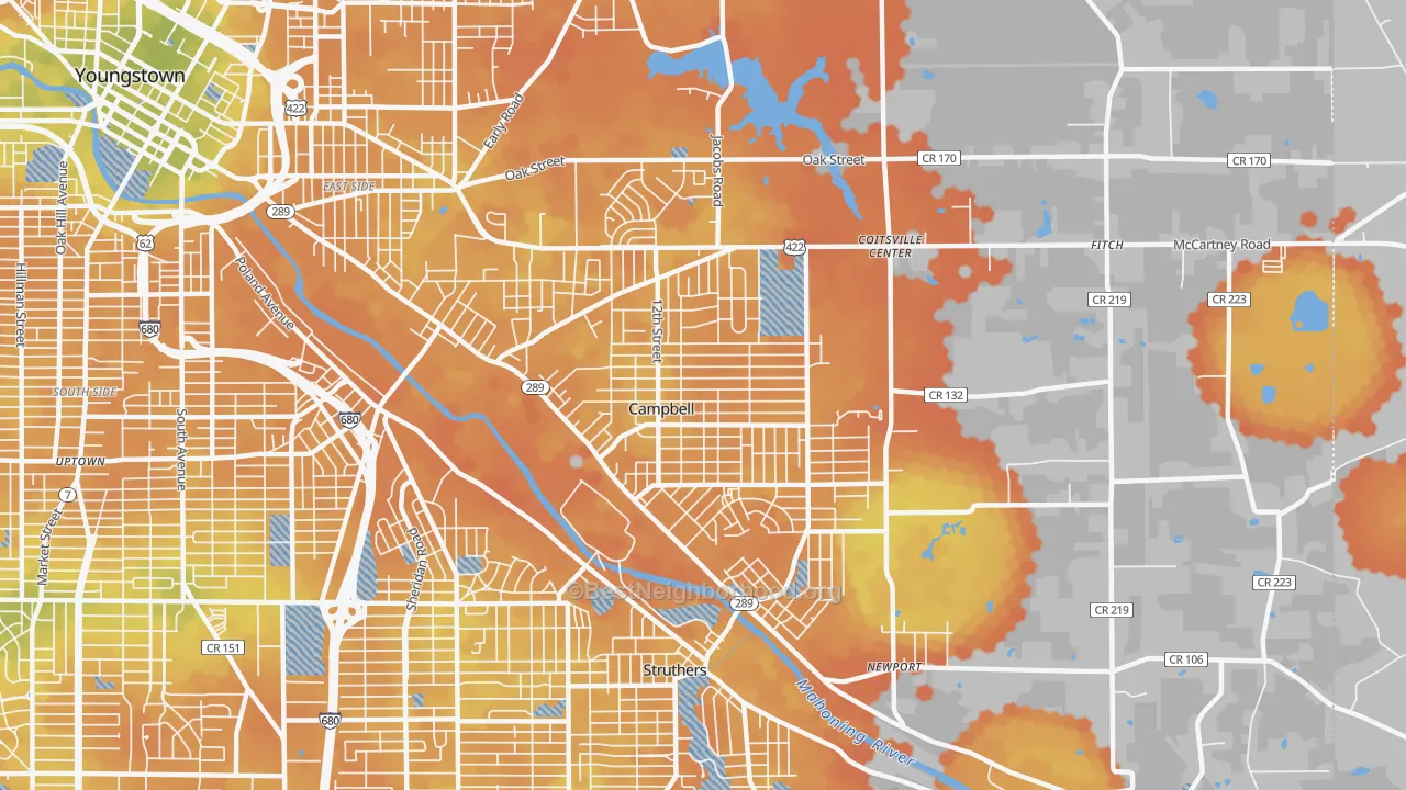 Bike Grade map of Campbell, OH