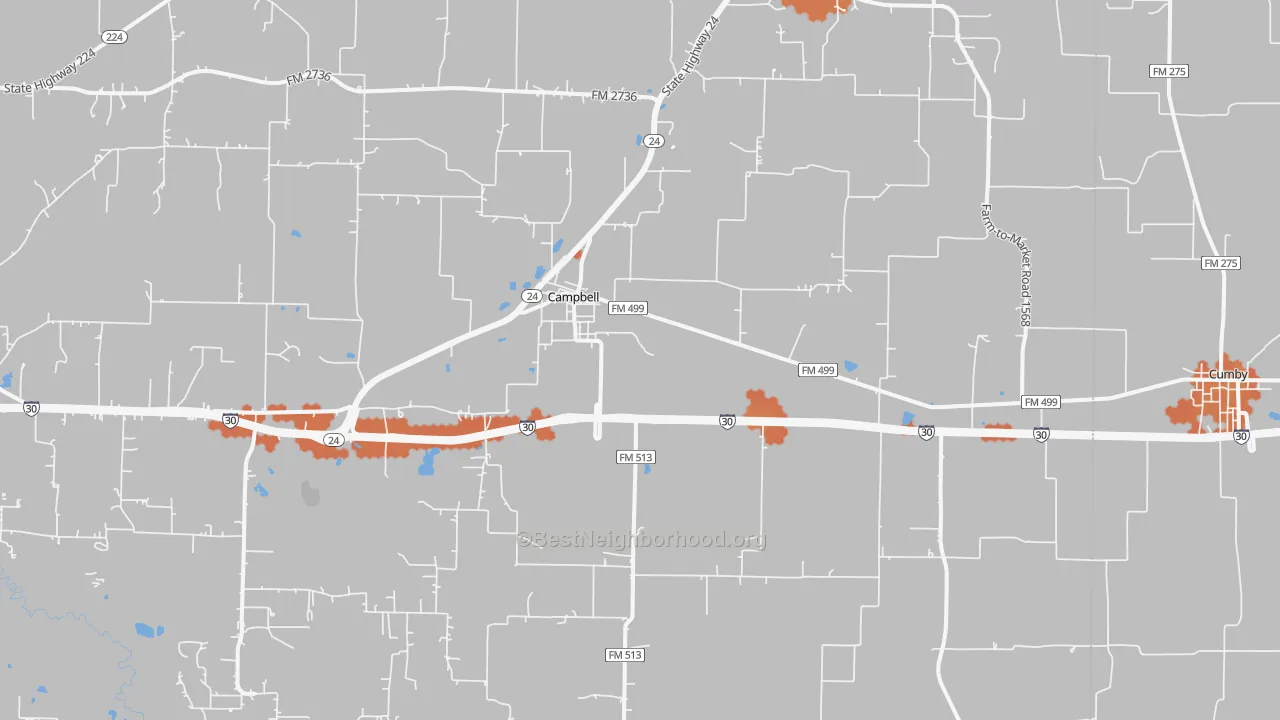 Bike Grade map of Campbell, TX