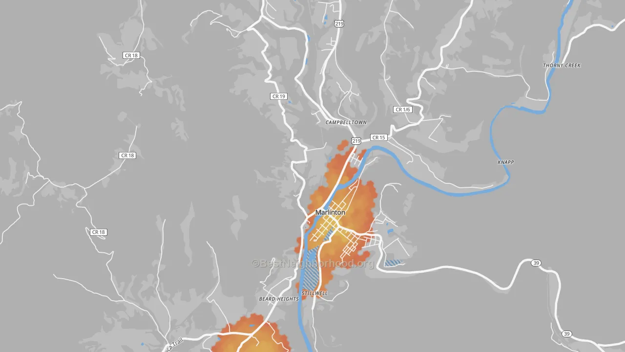 Bike Grade map of Campbelltown, WV