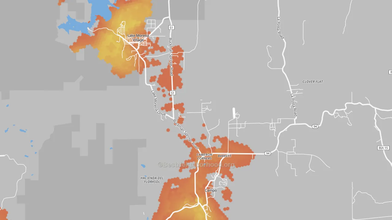 Bike Grade map of Campo, CA