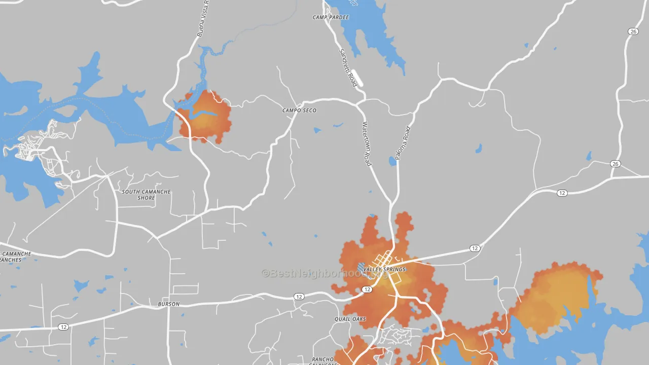 Bike Grade map of Campo Seco, CA