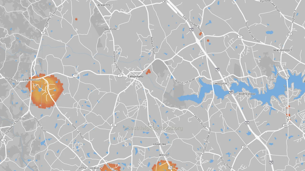 Bike Grade map of Campobello, SC