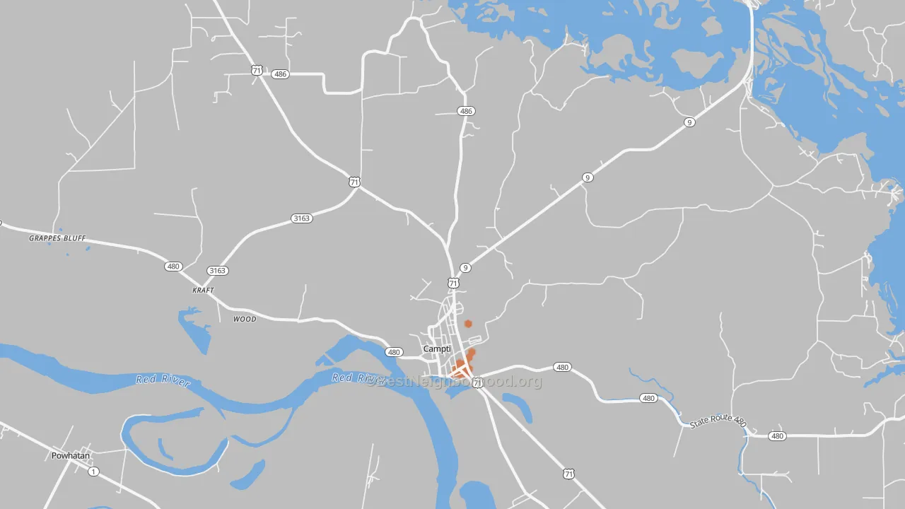 Bike Grade map of Campti, LA
