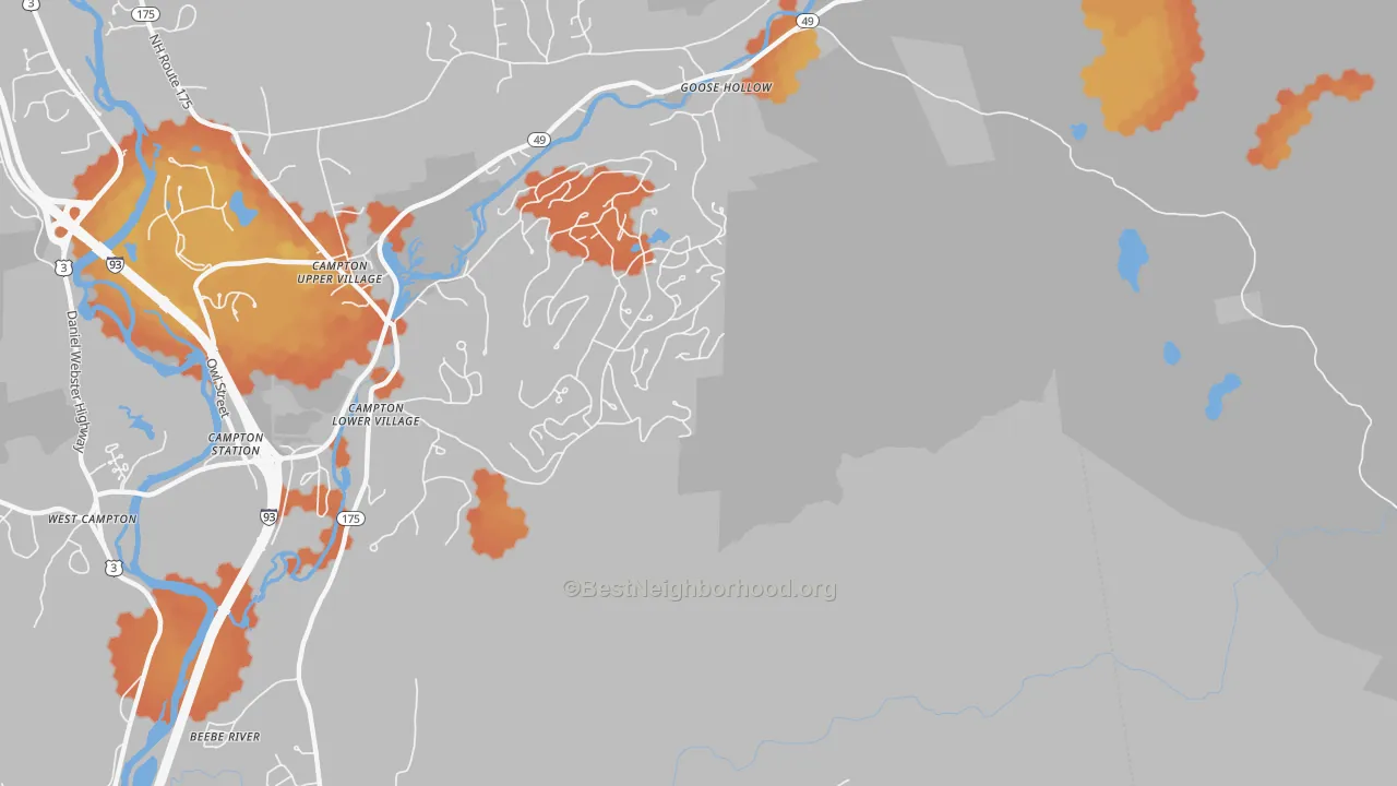 Bike Grade map of Campton Lower Village, NH