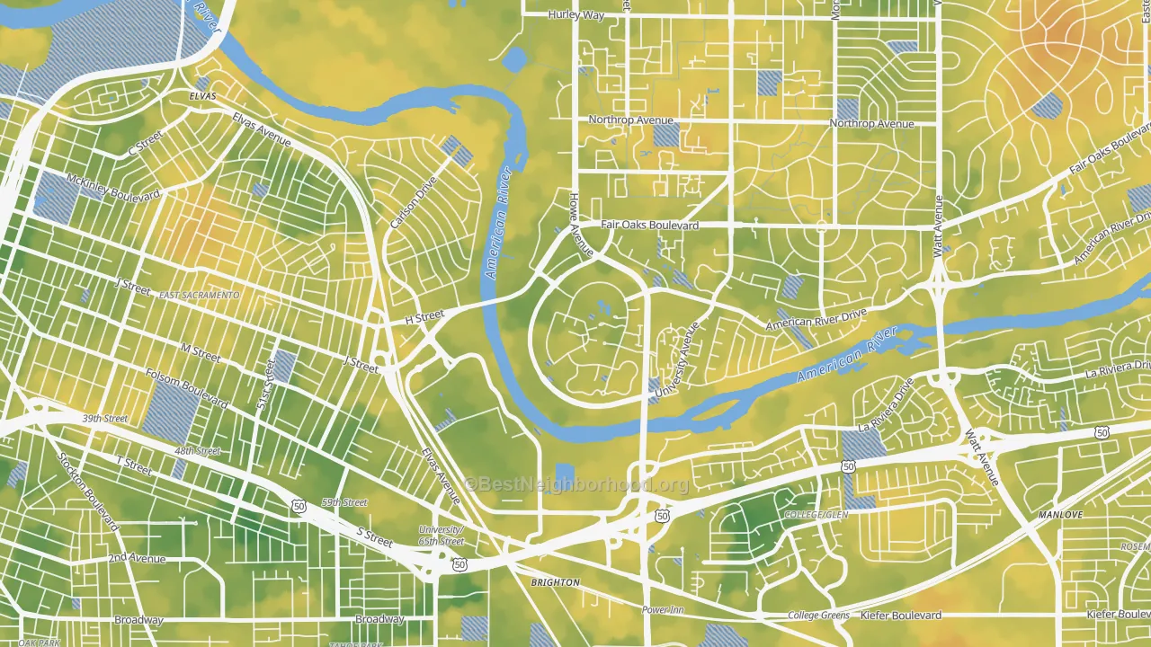 Bike Grade map of Campus Commons, Sacramento, CA