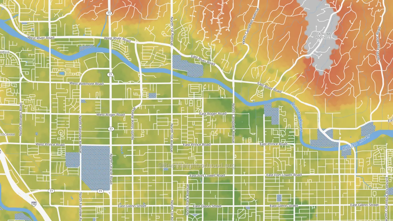 Bike Grade map of Campus Farm, Tucson, AZ