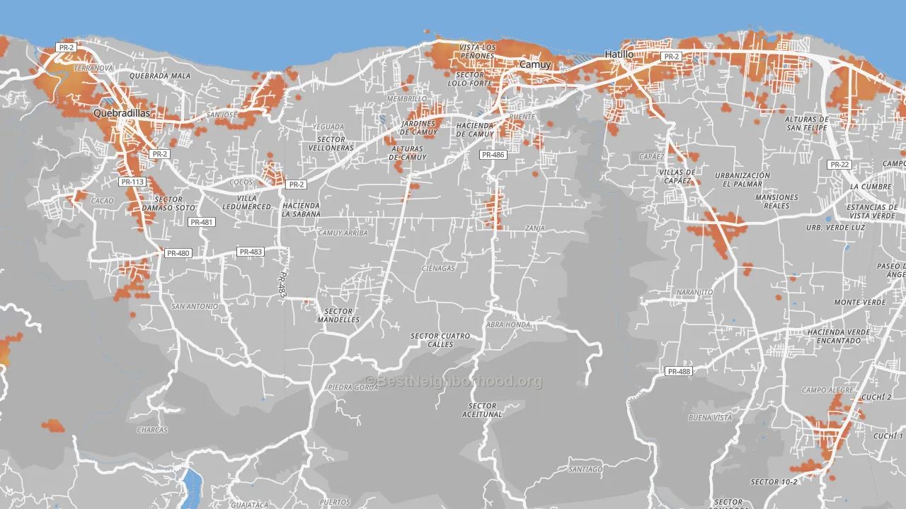 Bike Grade map of Camuy Municipio, PR