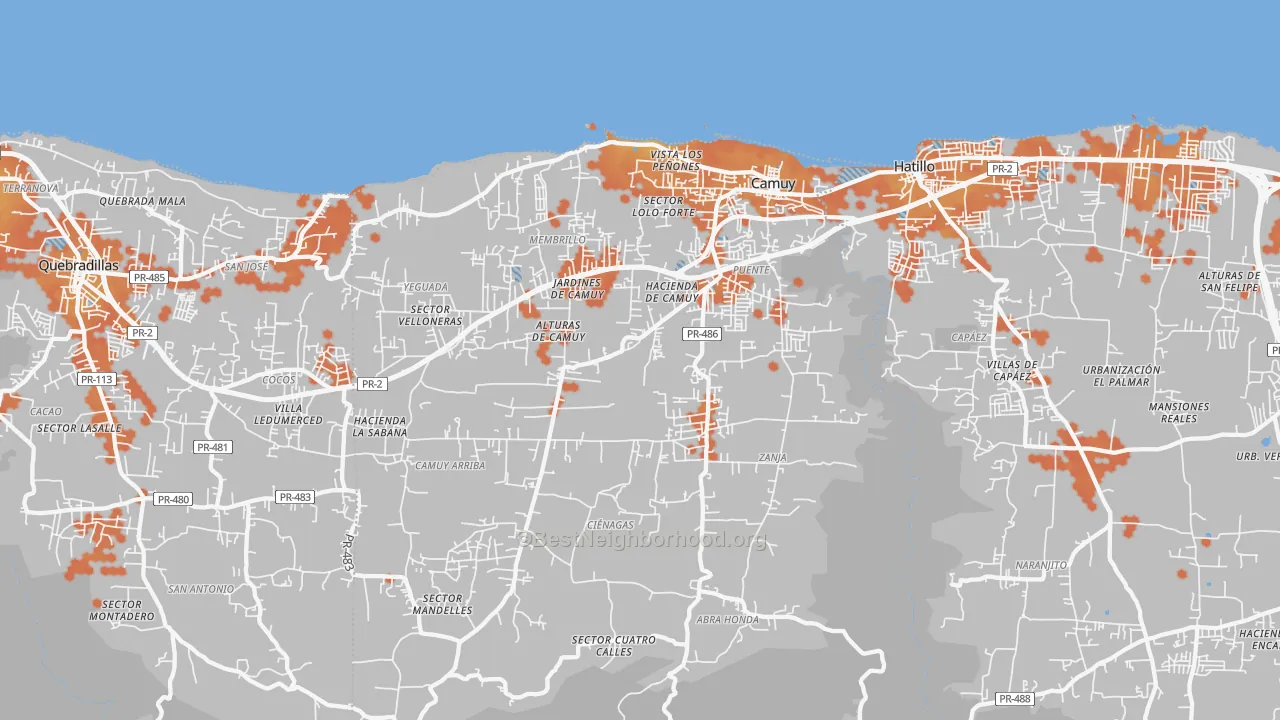 Bike Grade map of Camuy, PR
