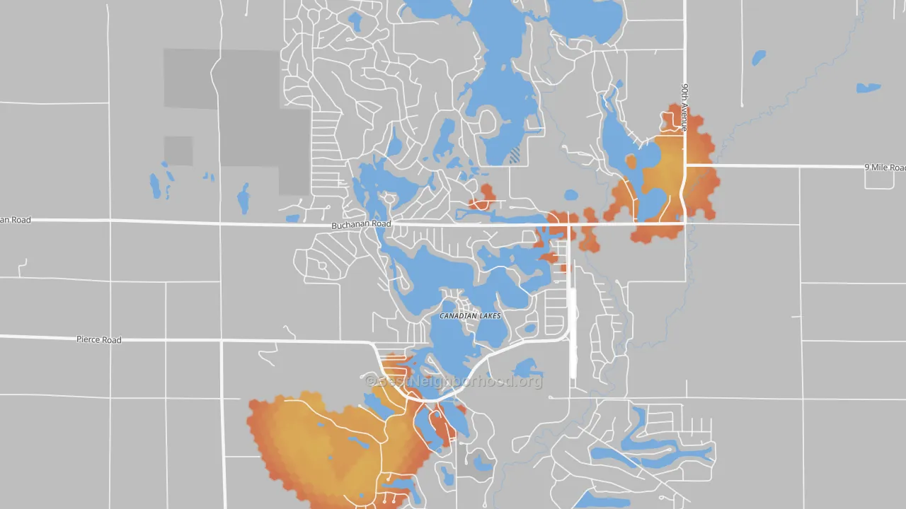 Bike Grade map of Canadian Lakes, MI