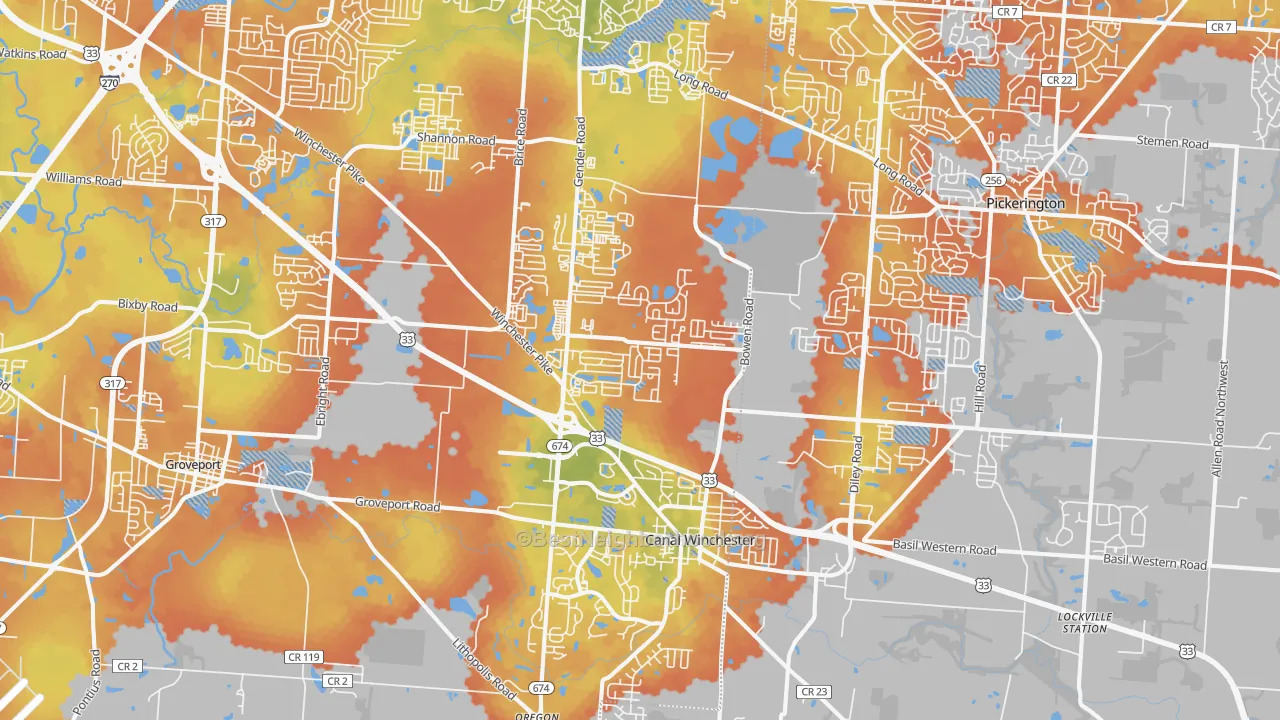 Bike Grade map of Canal Winchester, OH