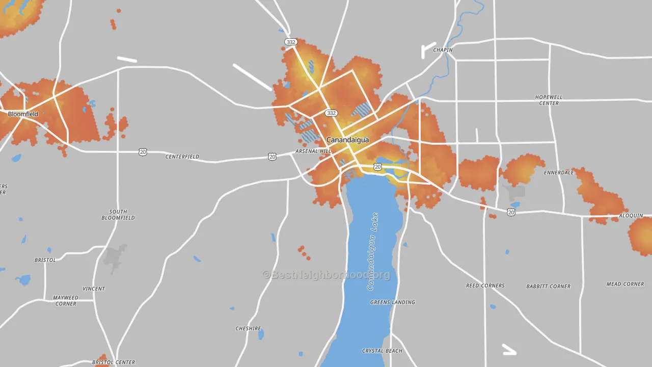 Bike Grade map of Canandaigua, NY