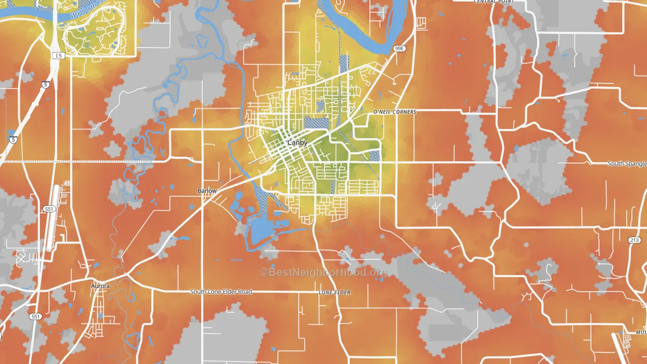 Bike Grade map of Canby, OR