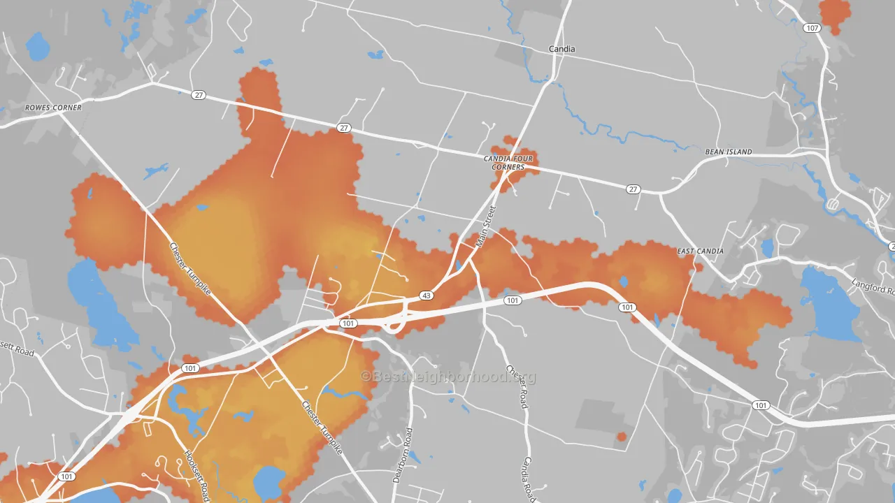 Bike Grade map of Candia, NH