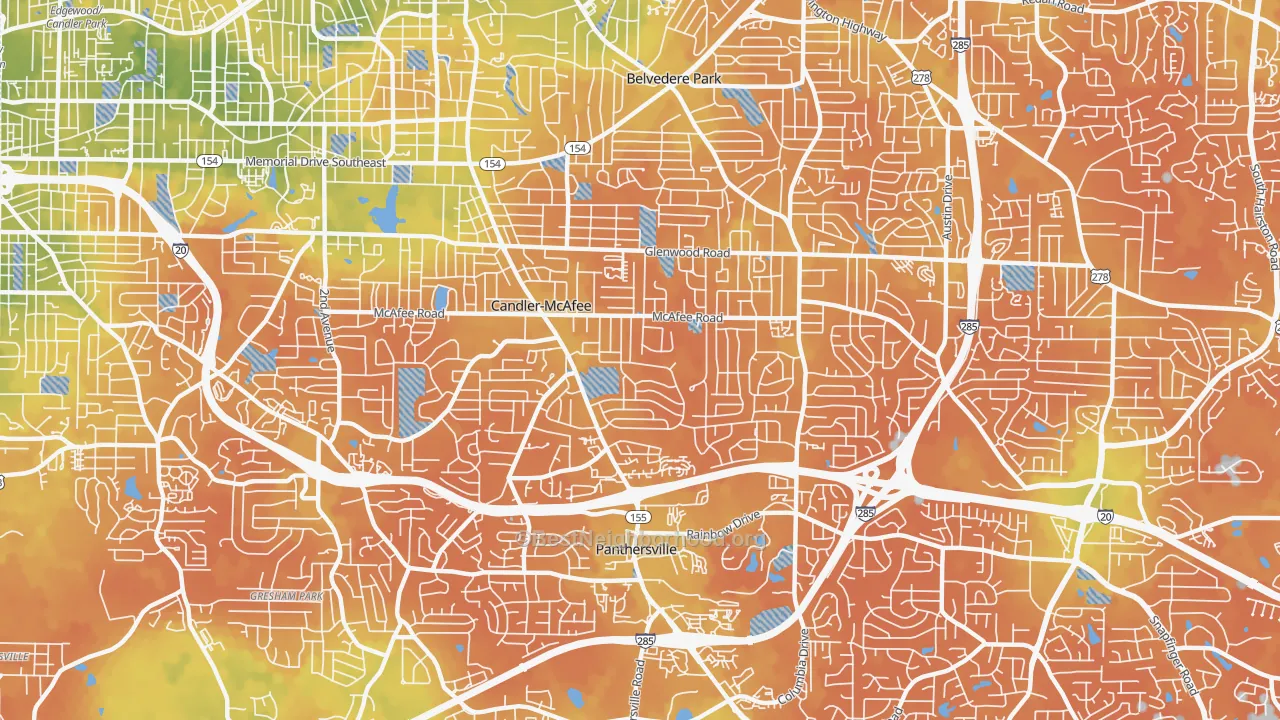 Bike Grade map of Candler-McAfee, GA