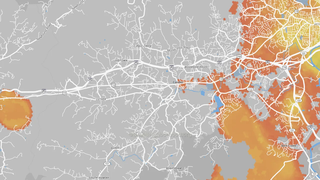 Bike Grade map of Candler, NC