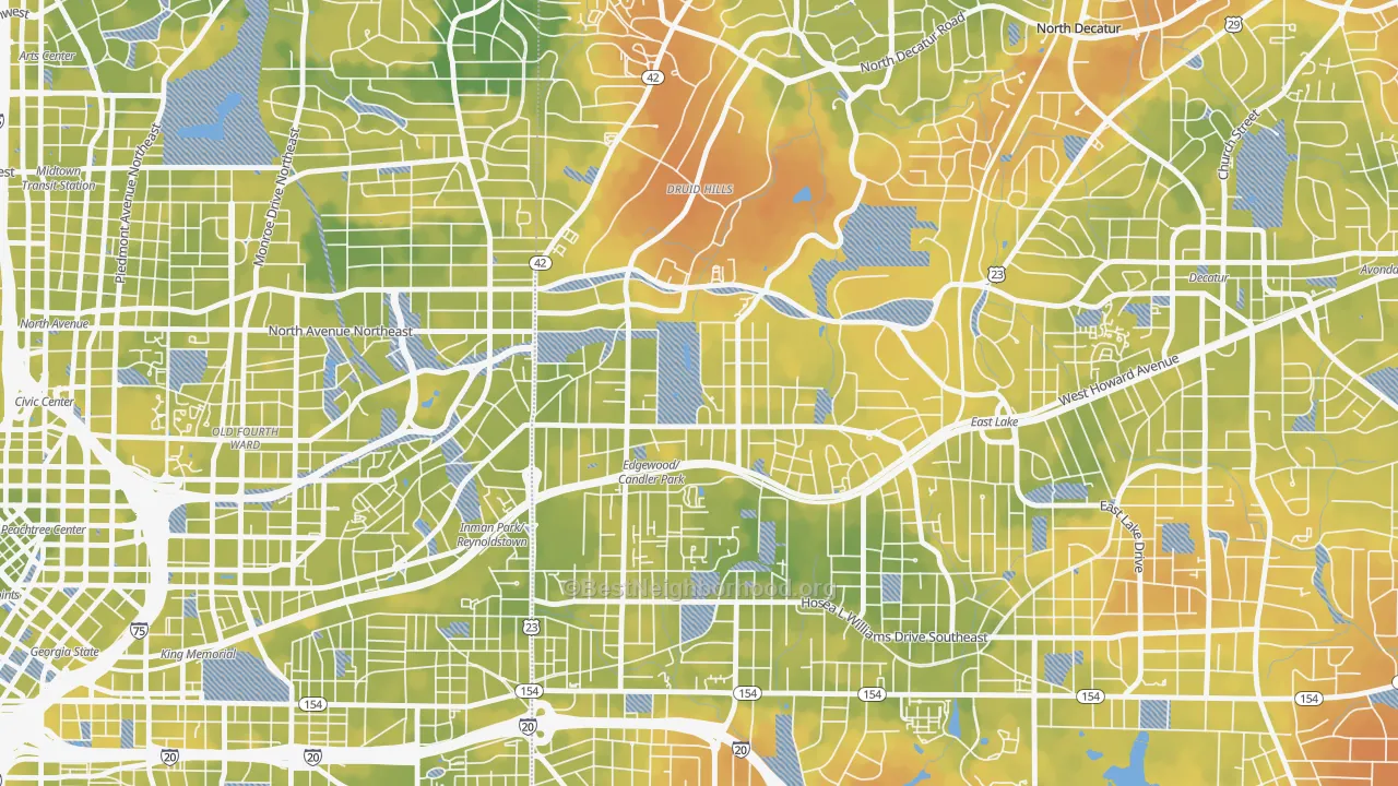 Bike Grade map of Candler Park, Atlanta, GA