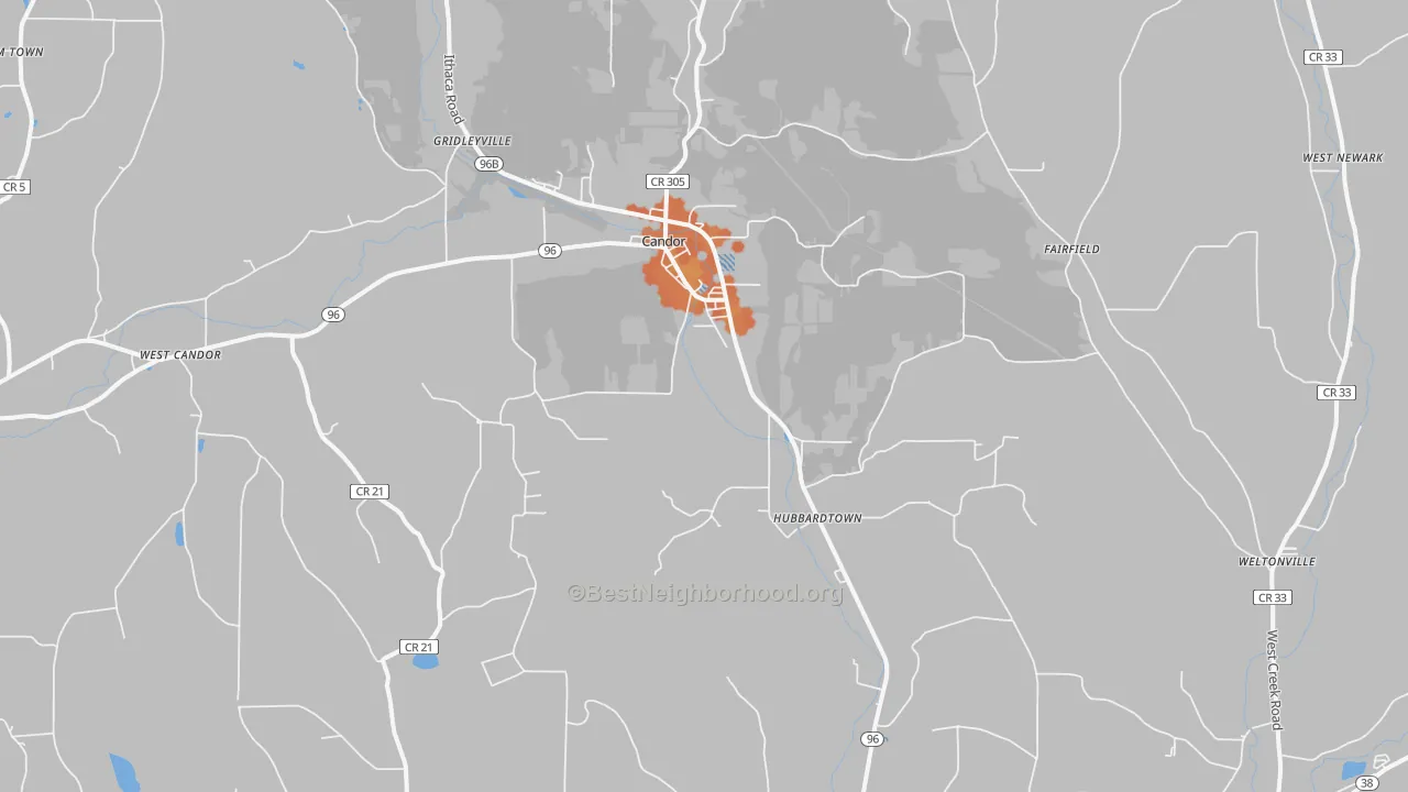 Bike Grade map of Candor, NY