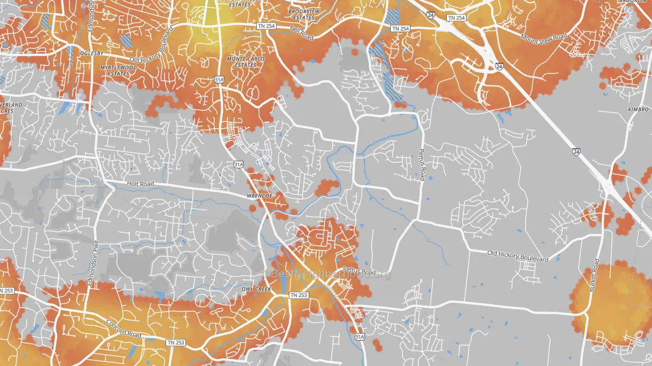 Bike Grade map of Cane Ridge, Antioch, TN