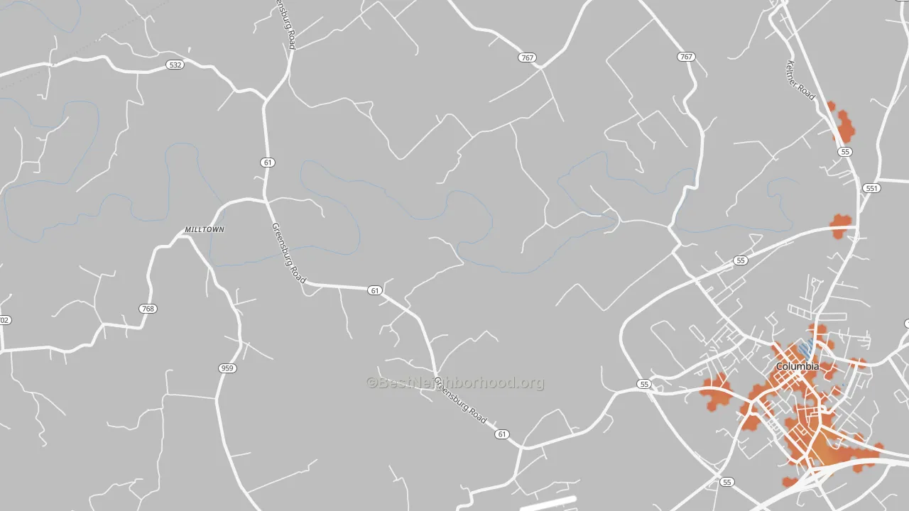 Bike Grade map of Cane Valley, KY
