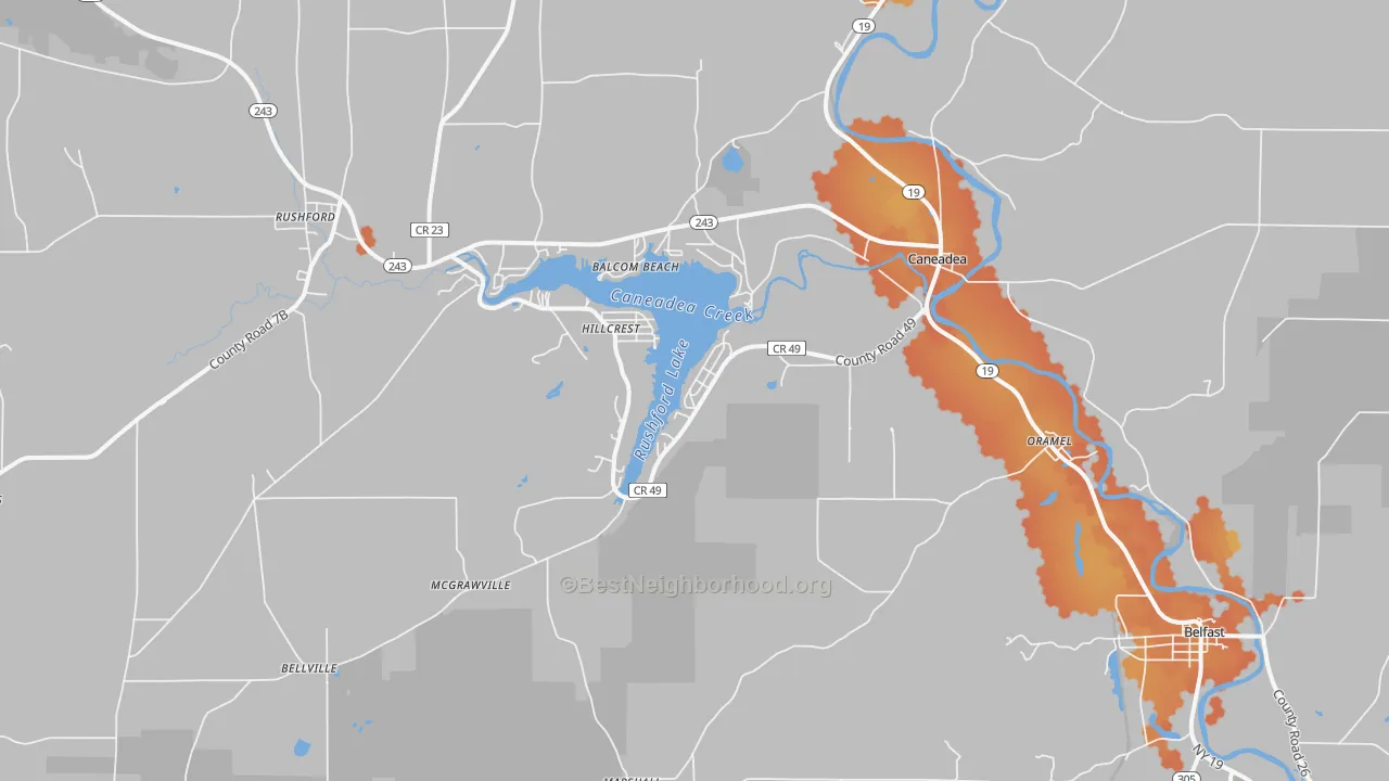 Bike Grade map of Caneadea, NY