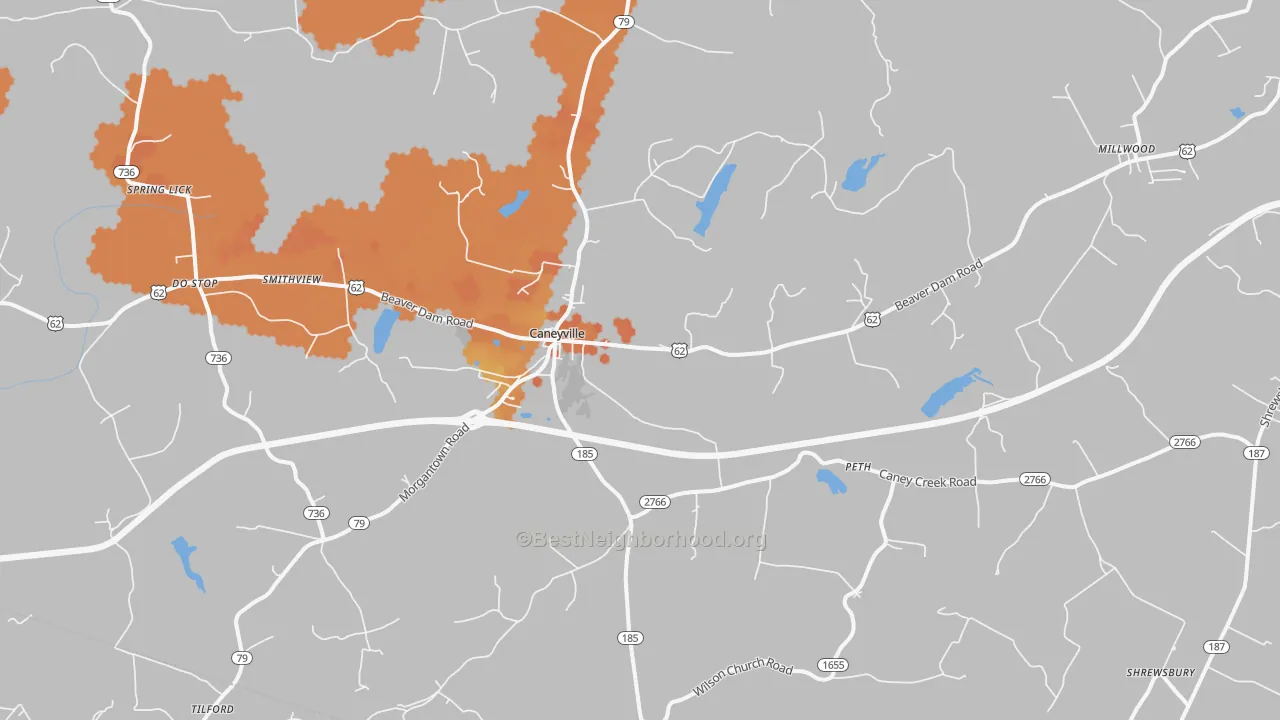 Bike Grade map of Caneyville, KY