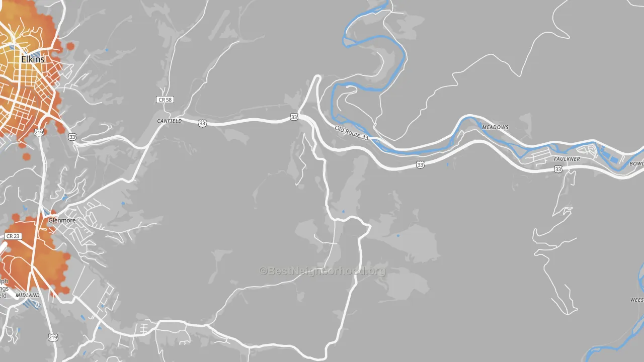 Bike Grade map of Canfield, WV