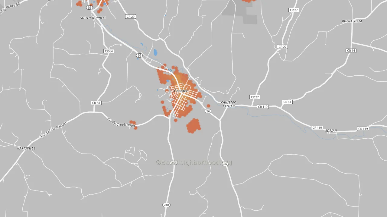 Bike Grade map of Canisteo, NY