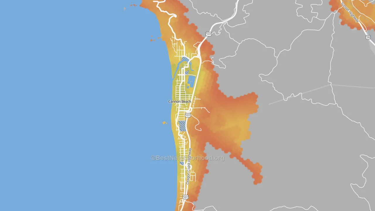 Bike Grade map of Cannon Beach, OR