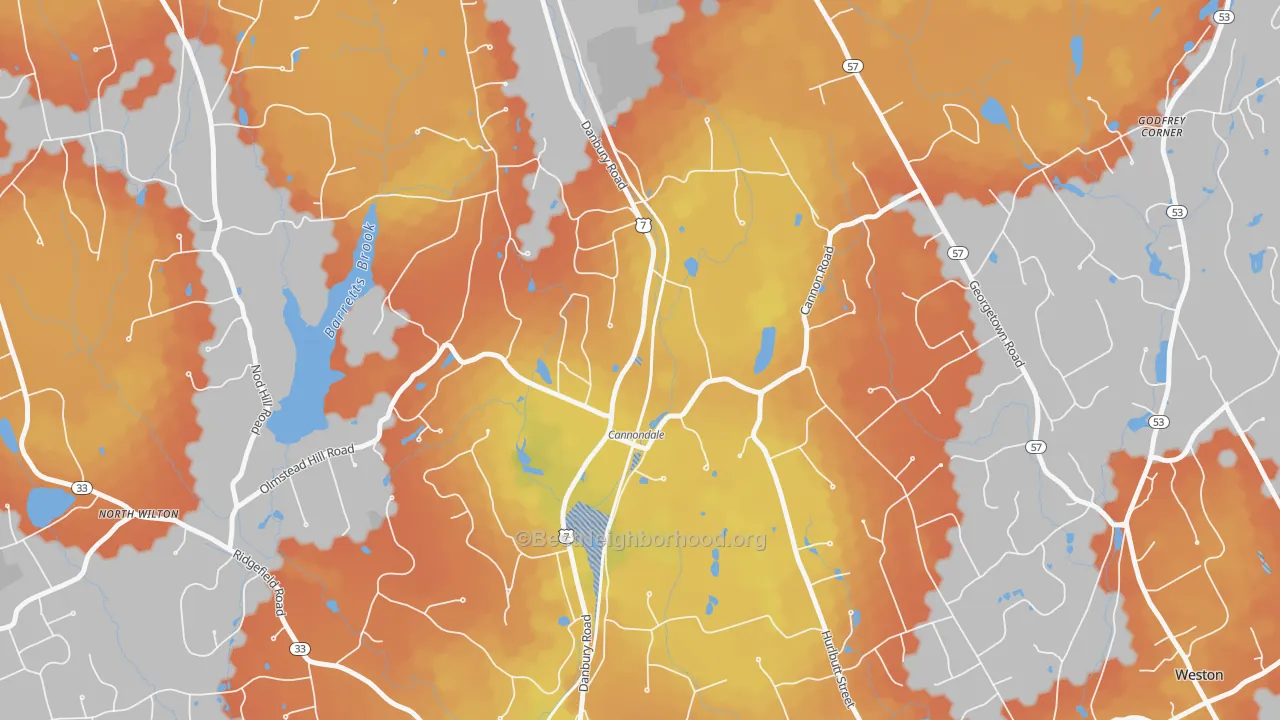 Bike Grade map of Cannondale, CT