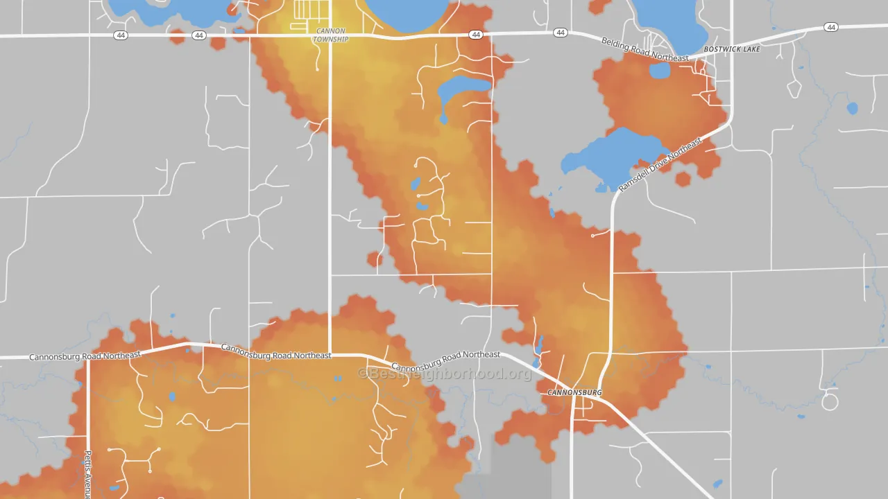 Bike Grade map of Cannonsburg, MI